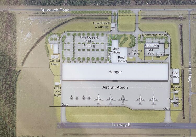 aerial view aartist rendering of the floor plan and layout of the new aviation facility where Nelson and Company provided the aviation HVAC system
