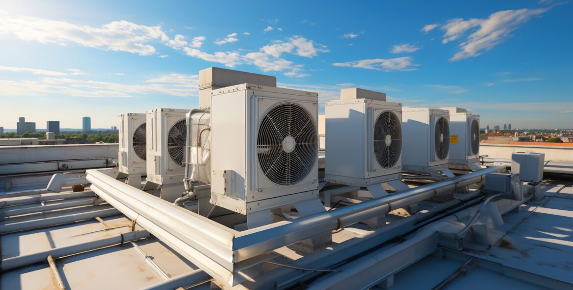 commercial HVAC systems on an office rooftop