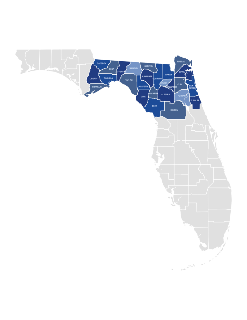 Map illustrating Nelson & Company's Commercial AC service areas in North Florida.